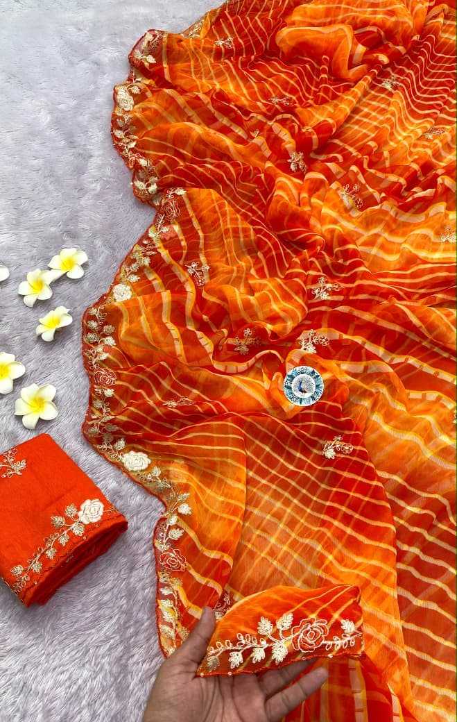 Chiffon Printed Saree in Orange