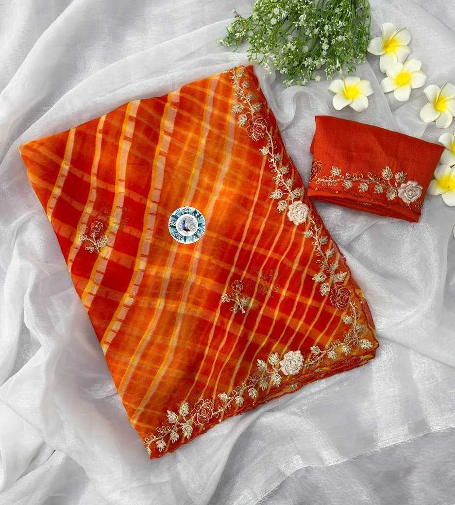Chiffon Printed Saree in Orange