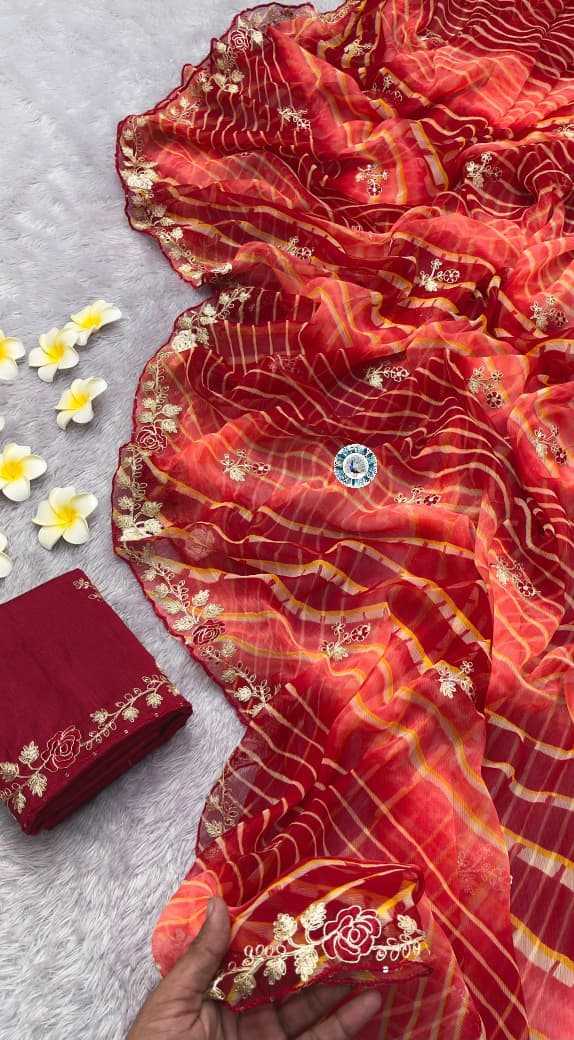 Chiffon Printed Saree in Orange
