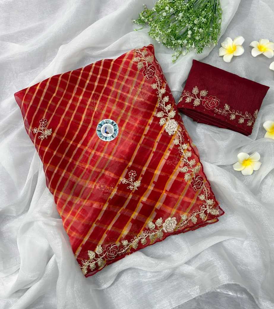 Chiffon Printed Saree in Orange