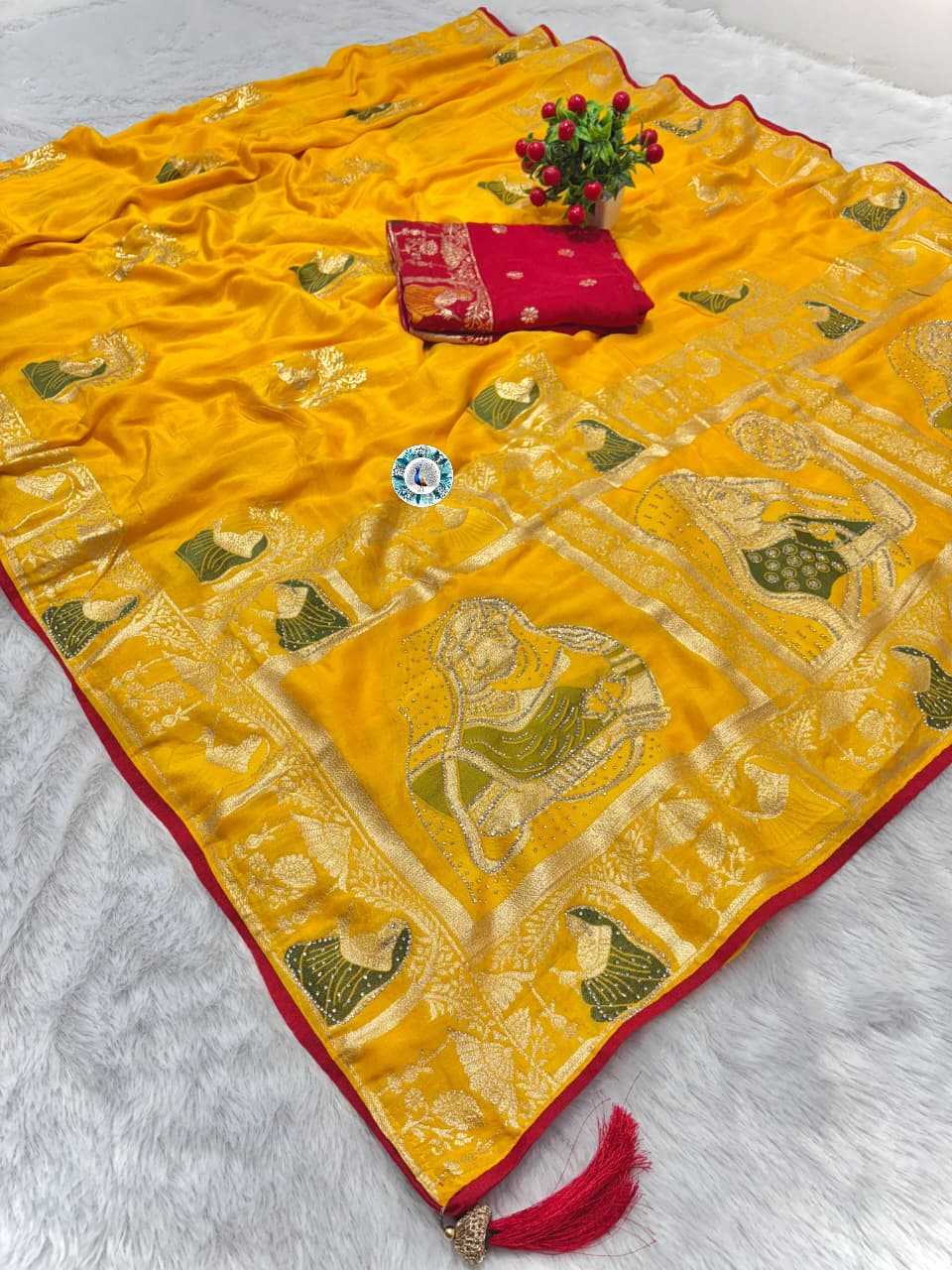 Banarasi Soft Silk Saree in Yellow