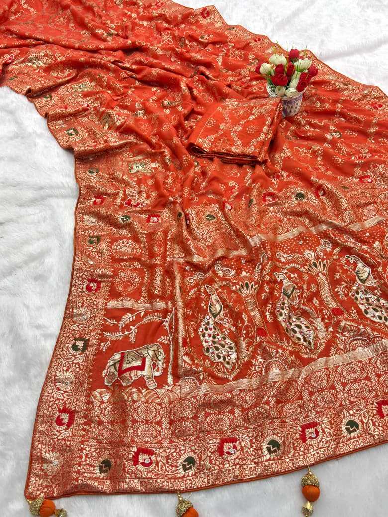 Viscose Designer Saree in Orange