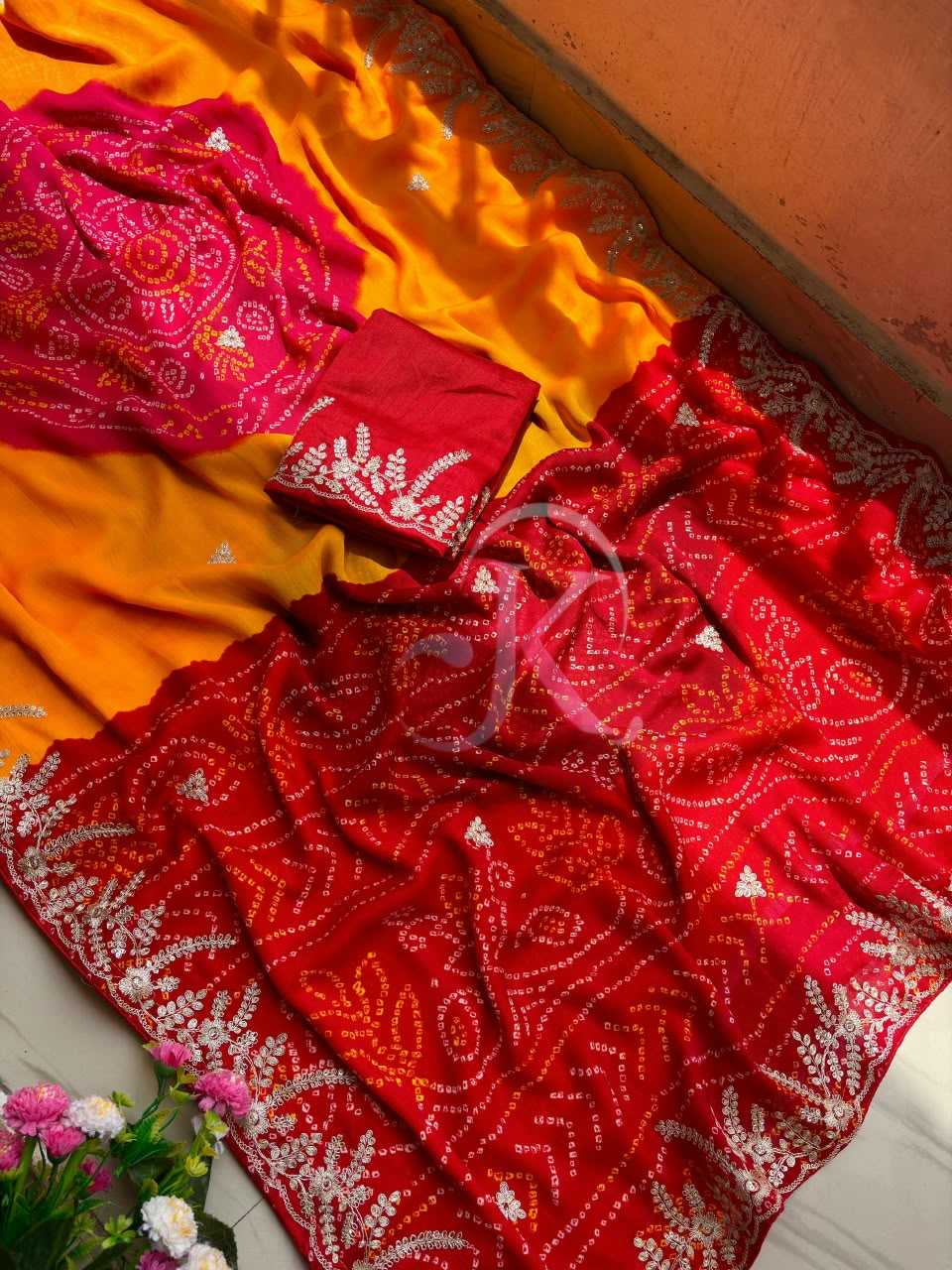 Chiffon Sequence Saree in Mustard
