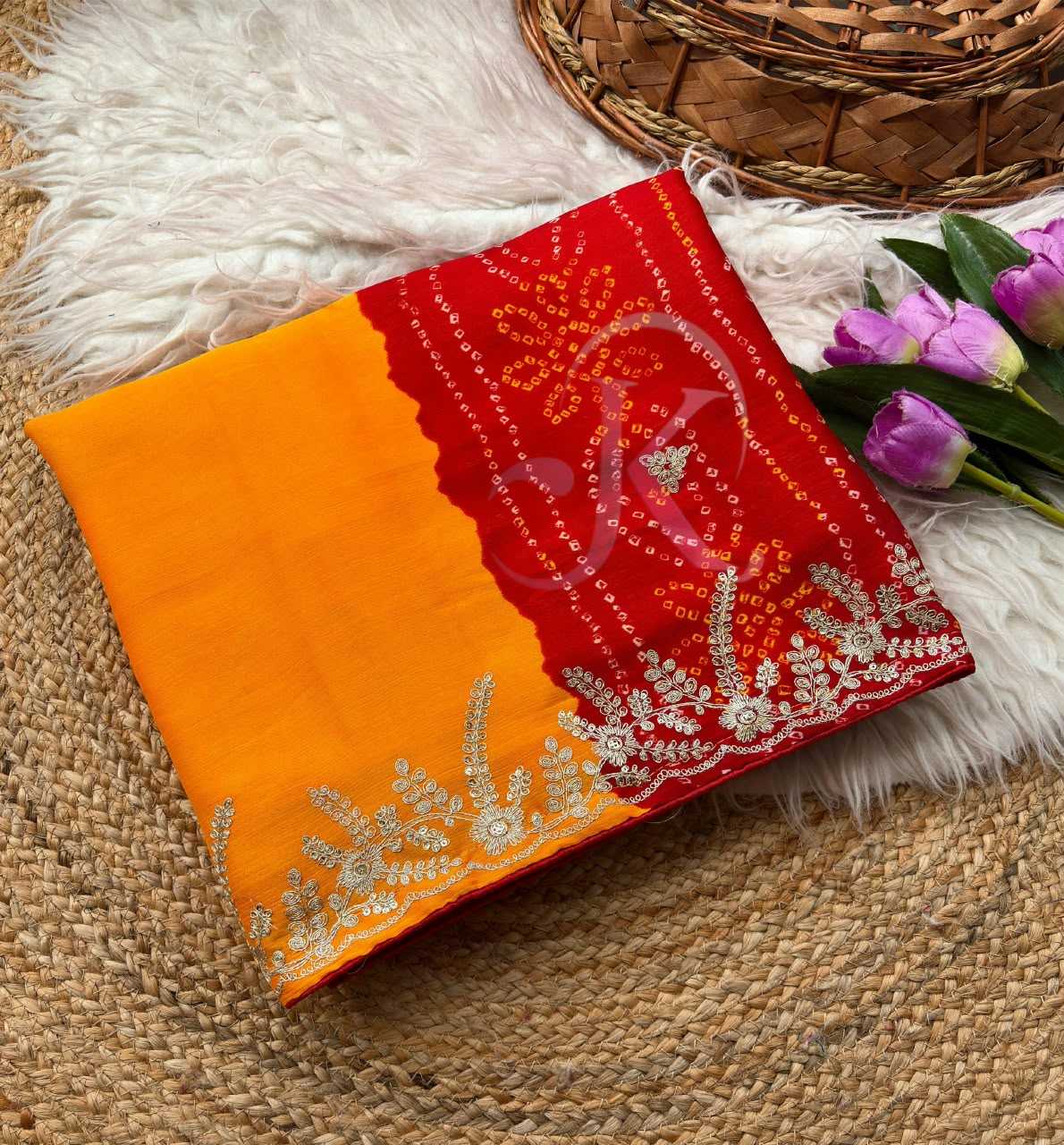 Chiffon Sequence Saree in Mustard