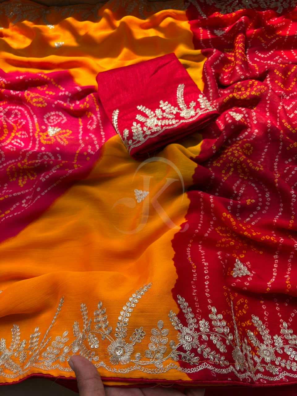 Chiffon Sequence Saree in Mustard