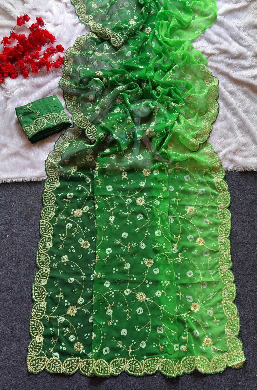 Georgette Saree in Dark Green