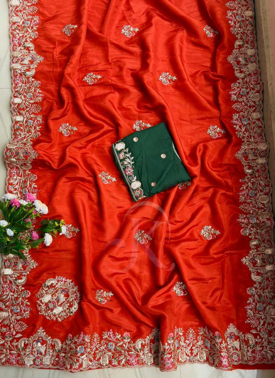 Silk Designer Saree in Orange