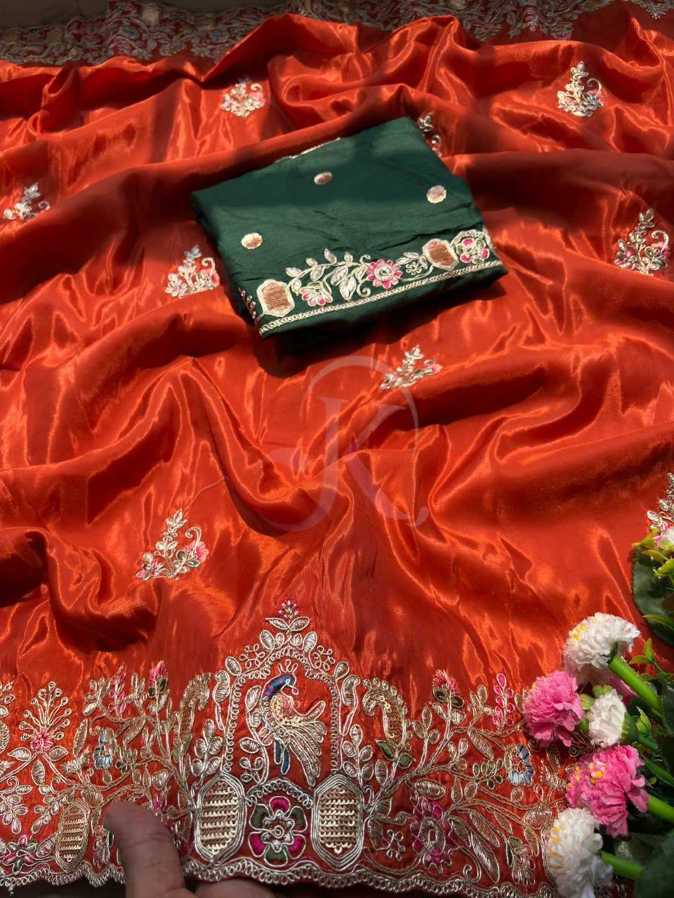 Silk Designer Saree in Orange