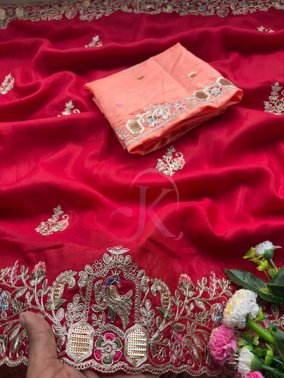 Silk Designer Saree in Orange