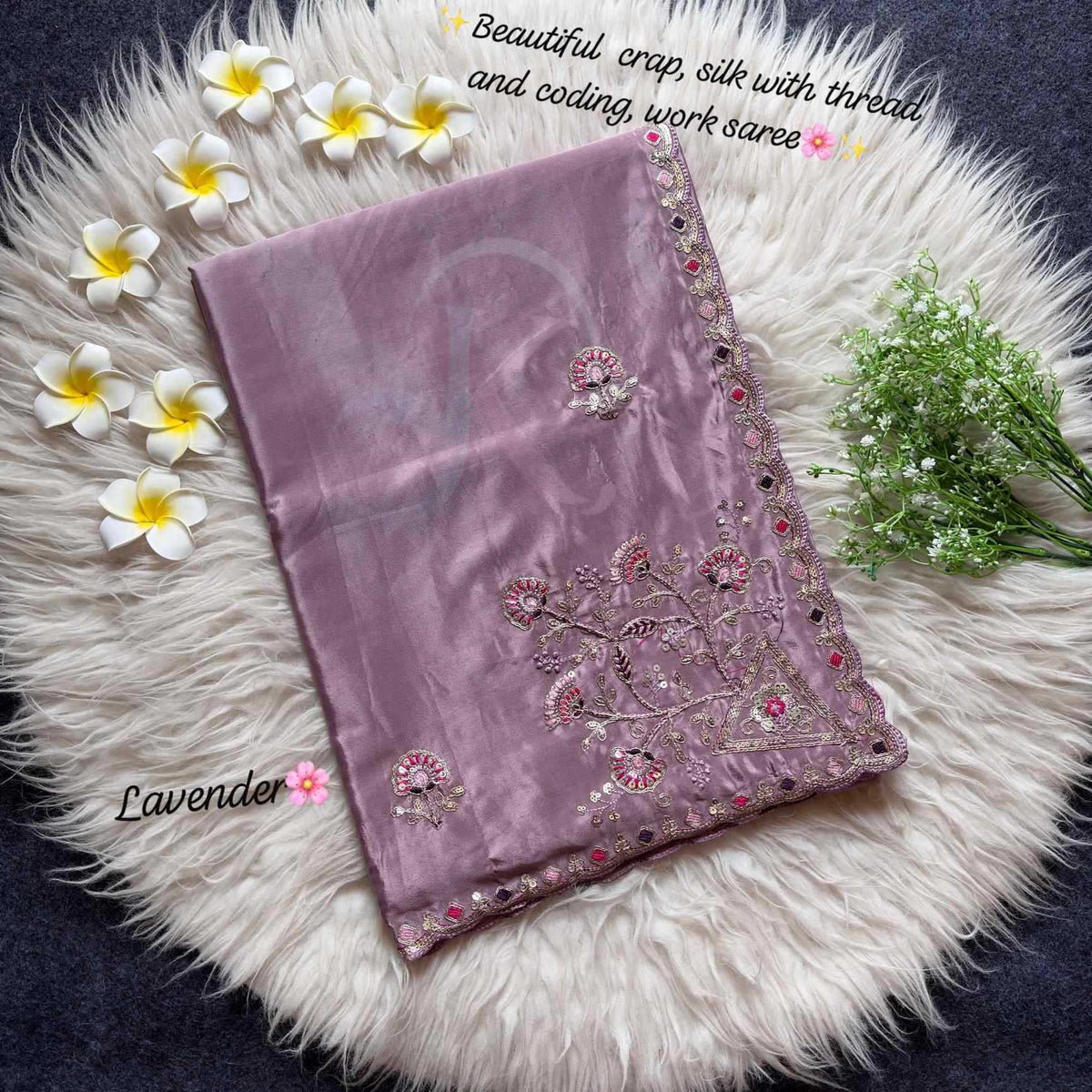 Crepe Silk Saree in Light Green
