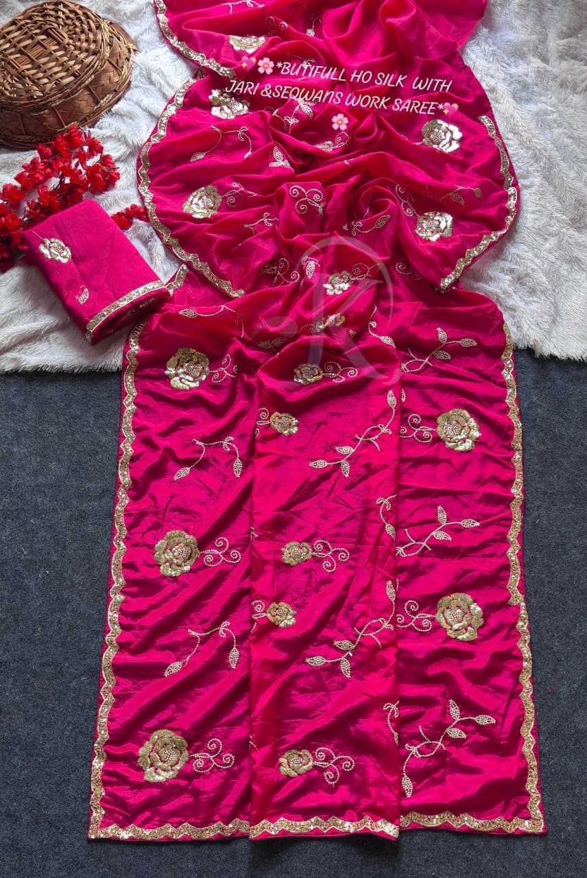 Pure Silk Traditional Saree in Dark Pink