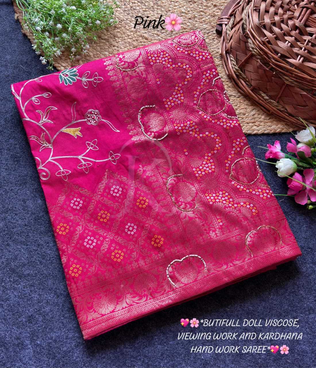 Viscose Designer Saree in Pink