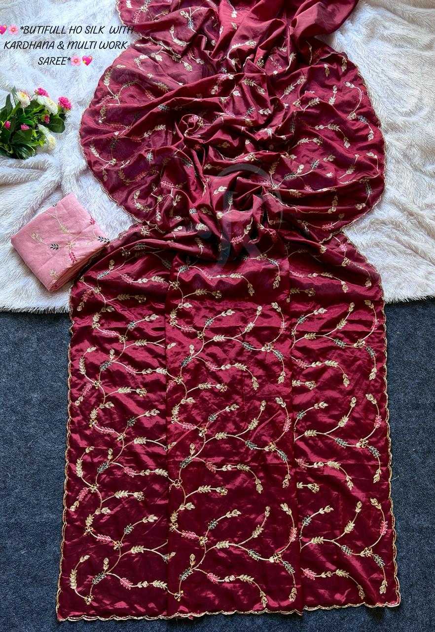 Pure Silk Traditional Saree in Rani
