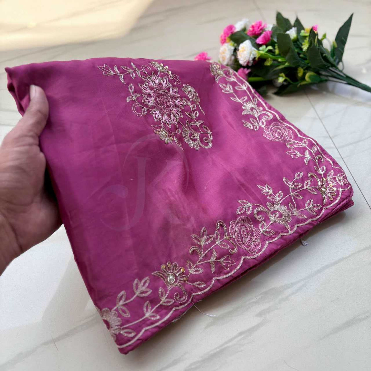 Soft Silk Saree in Rani