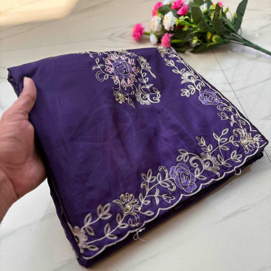 Soft Silk Saree in Rani