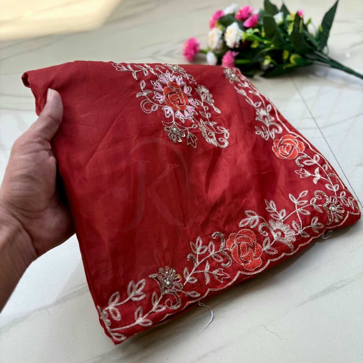 Soft Silk Saree in Rani