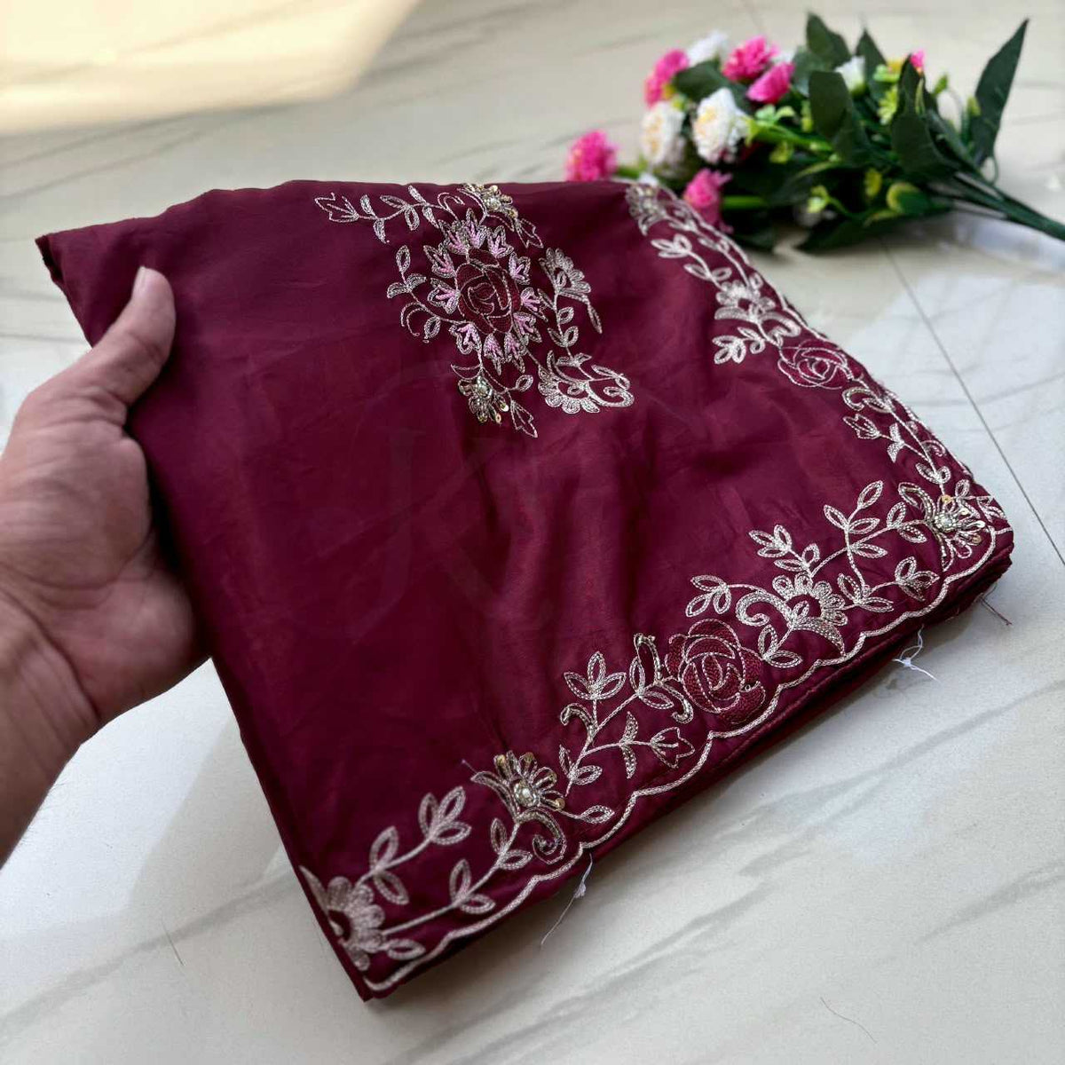 Soft Silk Saree in Rani
