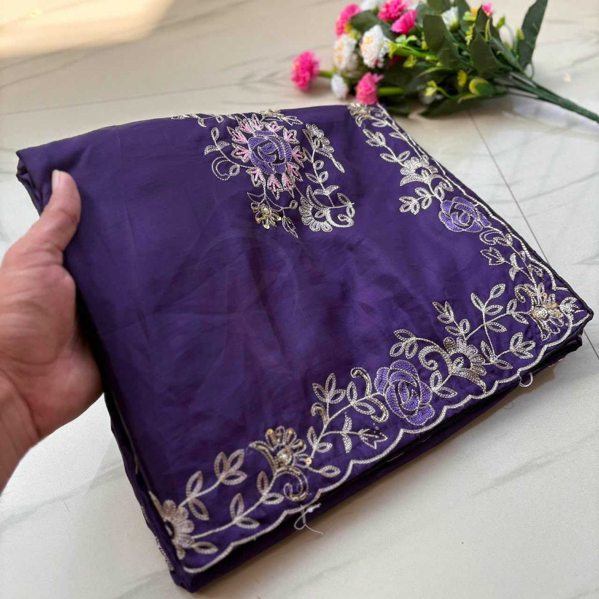 Soft Silk Saree in Rani
