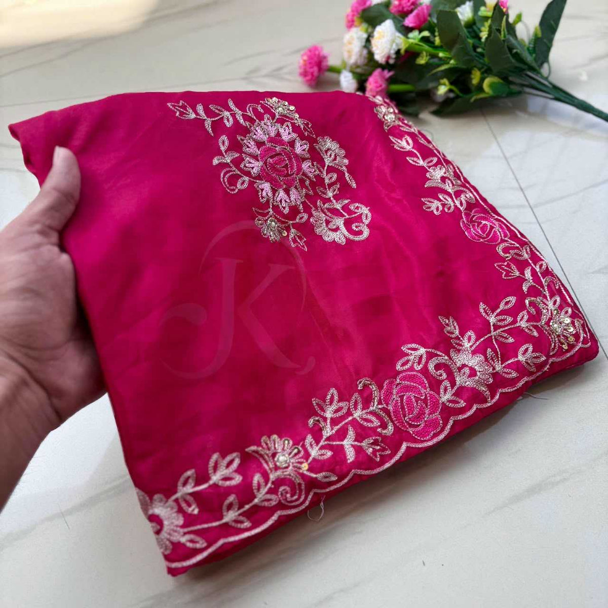 Soft Silk Saree in Rani