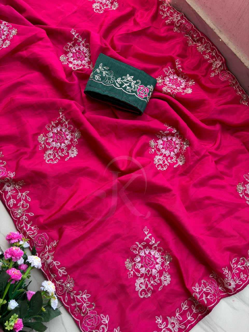 Soft Silk Saree in Rani