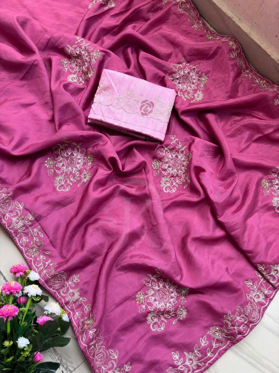 Soft Silk Saree in Rani