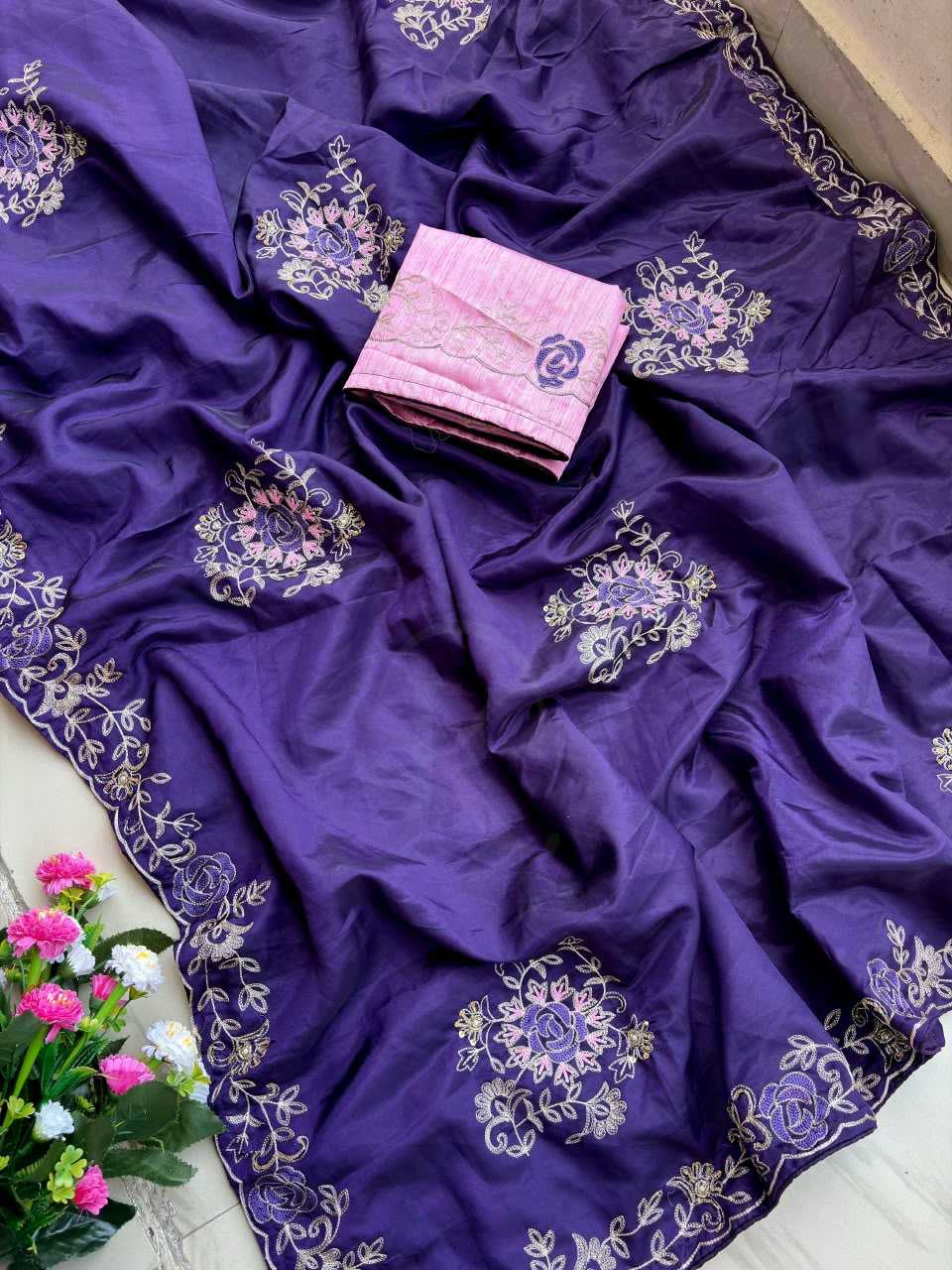 Soft Silk Saree in Rani