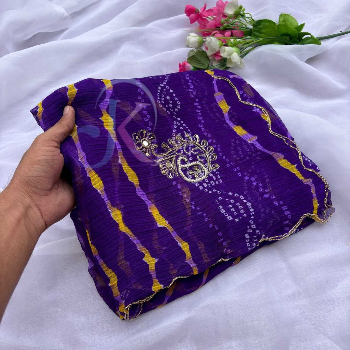 Chiffon Printed Saree in Violet
