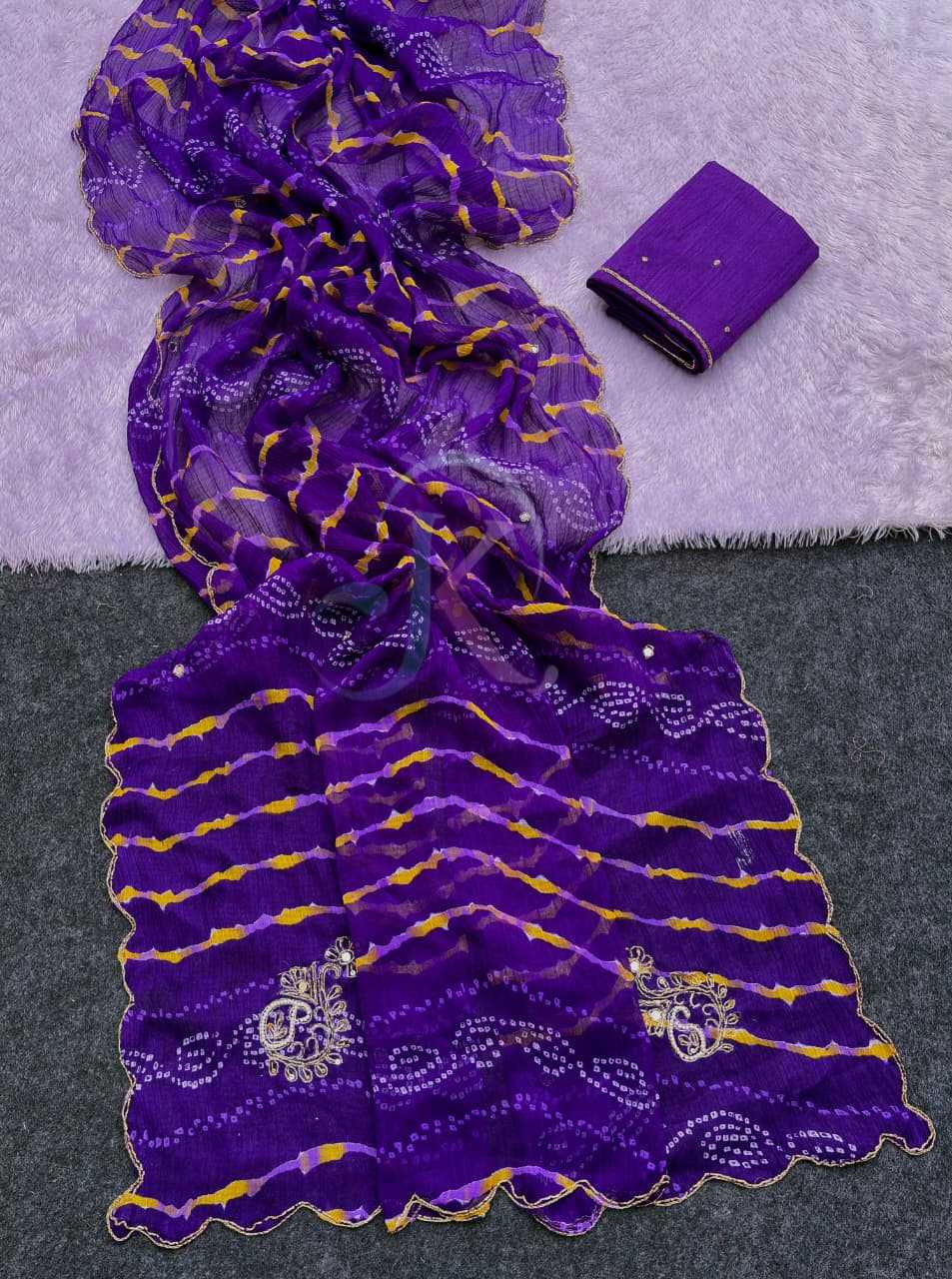 Chiffon Printed Saree in Violet