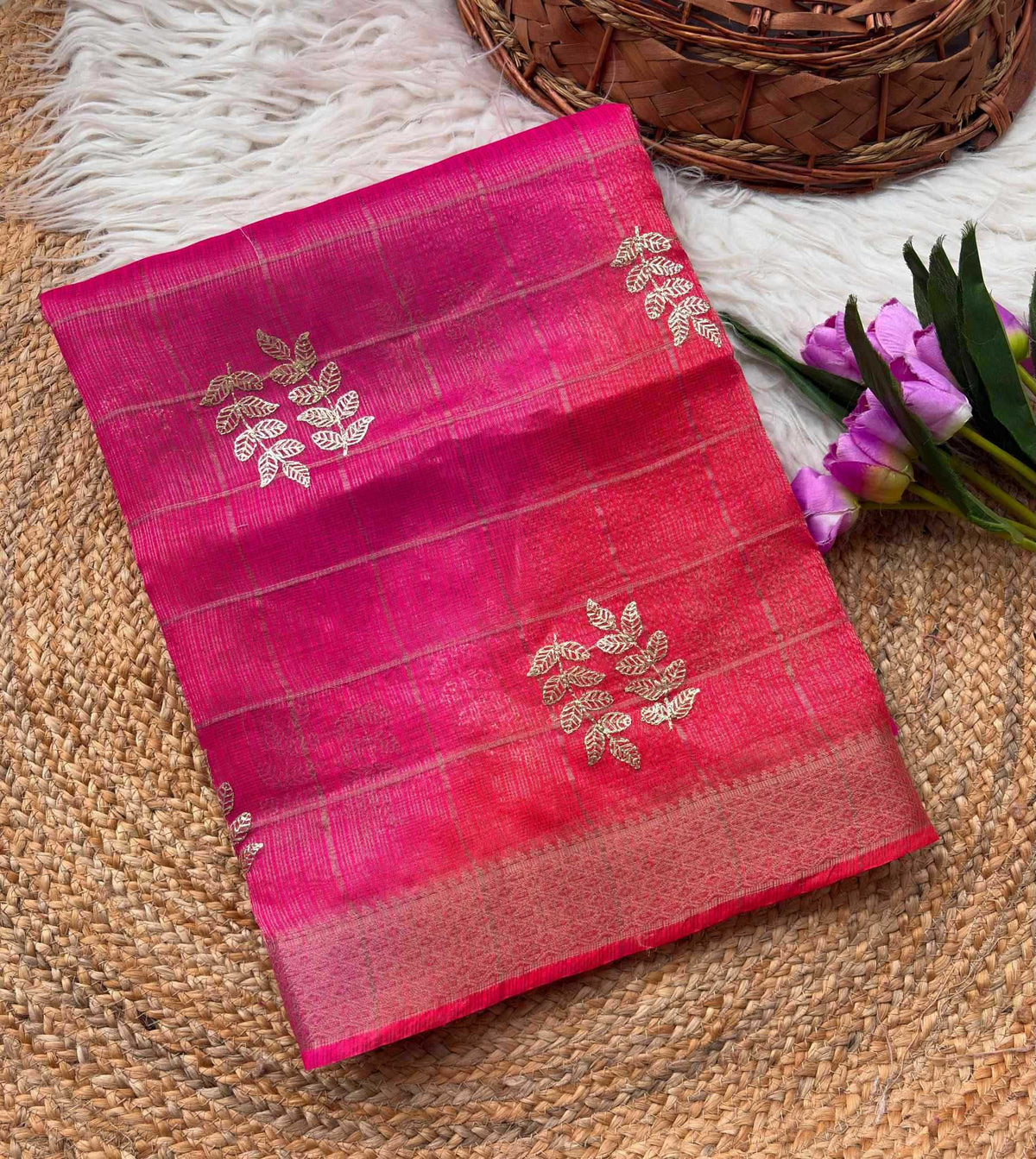 Kota Chex Designer Saree in Lavender Purple