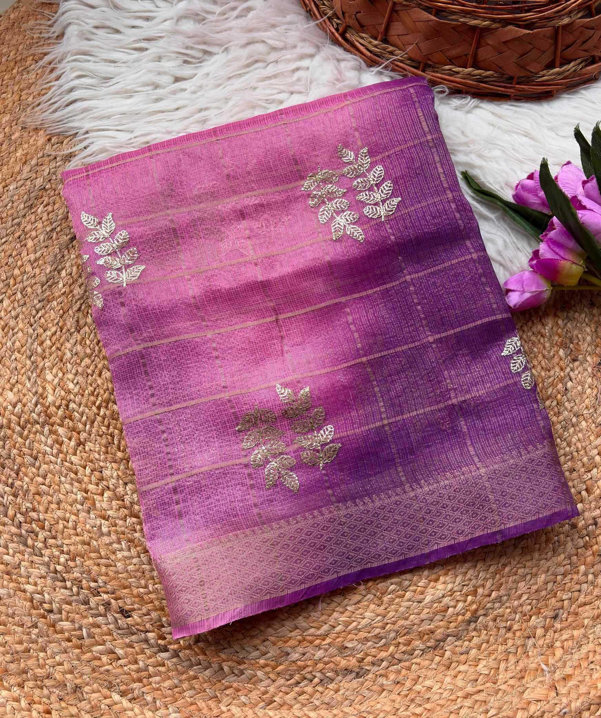 Kota Chex Designer Saree in Lavender Purple