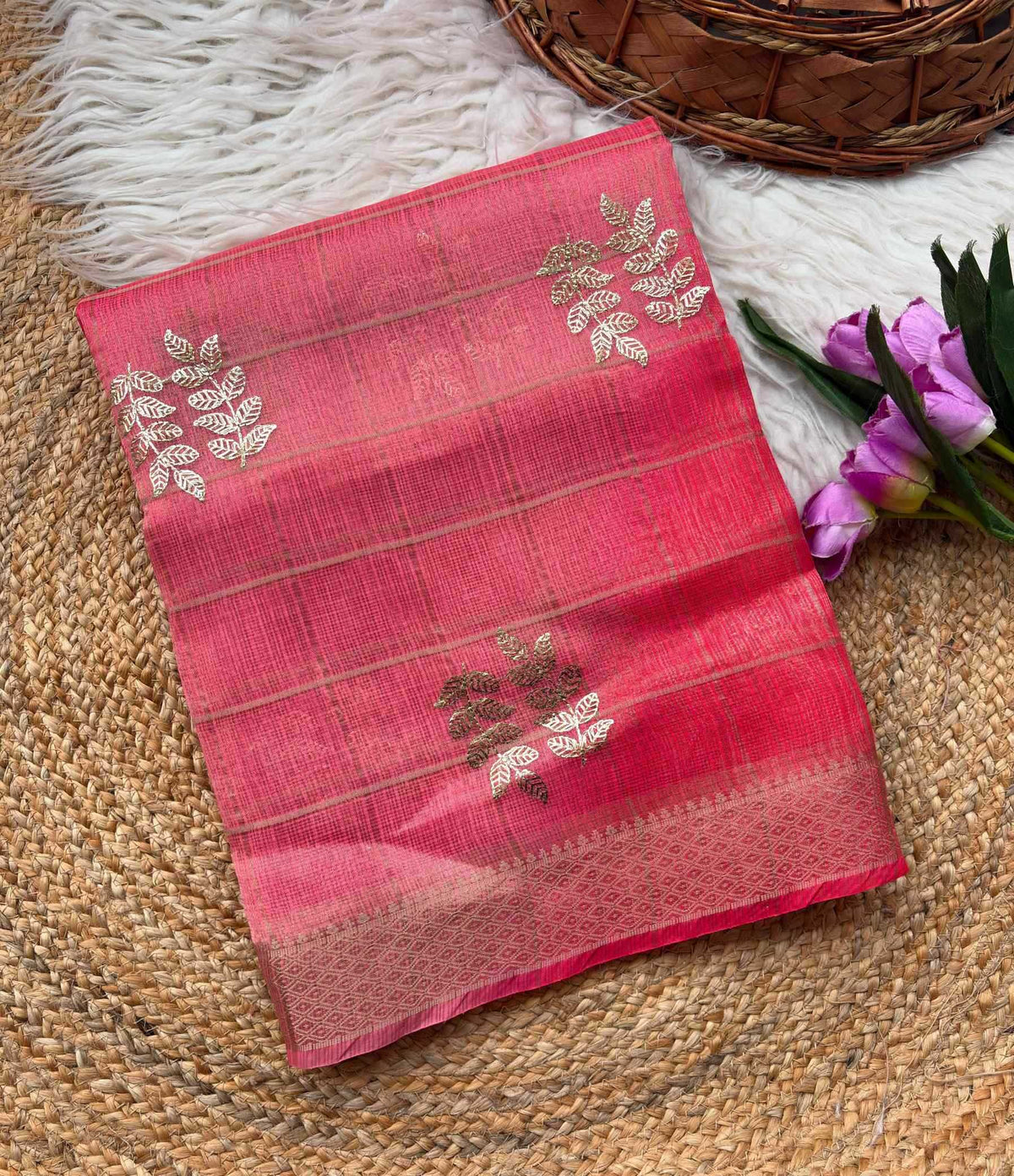 Kota Chex Designer Saree in Lavender Purple