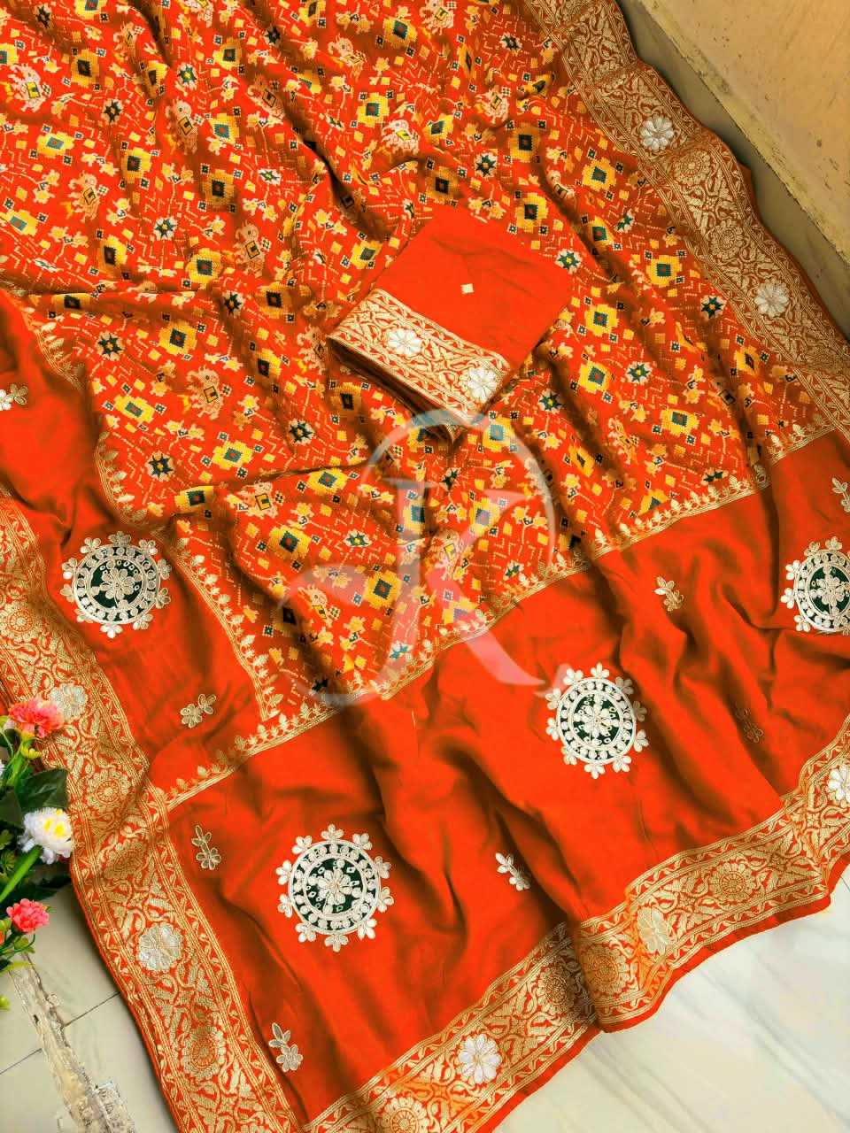 Viscose Printed Saree in Orange