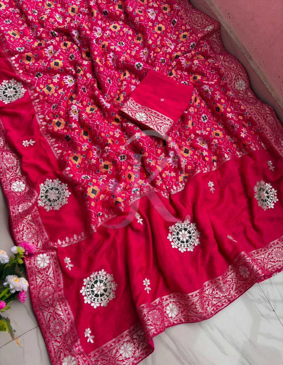 Viscose Printed Saree in Orange
