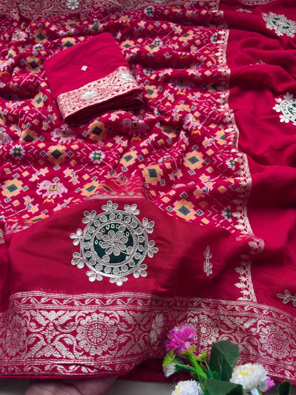 Viscose Printed Saree in Orange