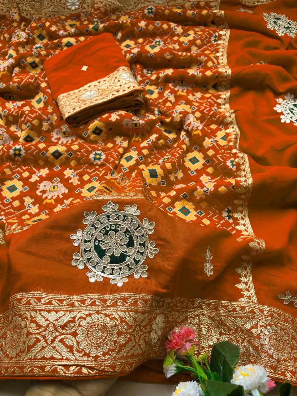 Viscose Printed Saree in Orange