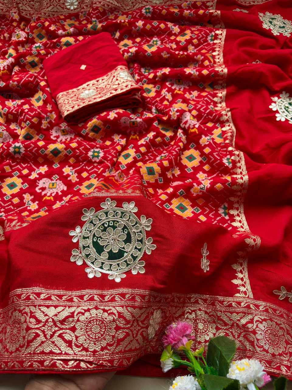 Viscose Printed Saree in Orange