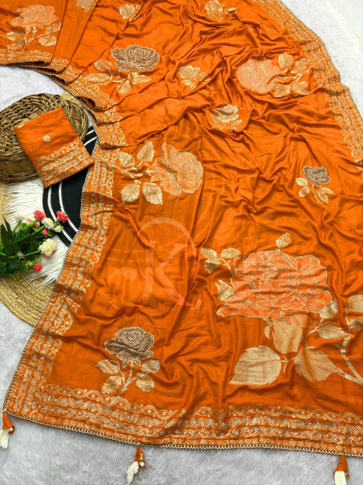 Viscose Designer Saree in Light Red
