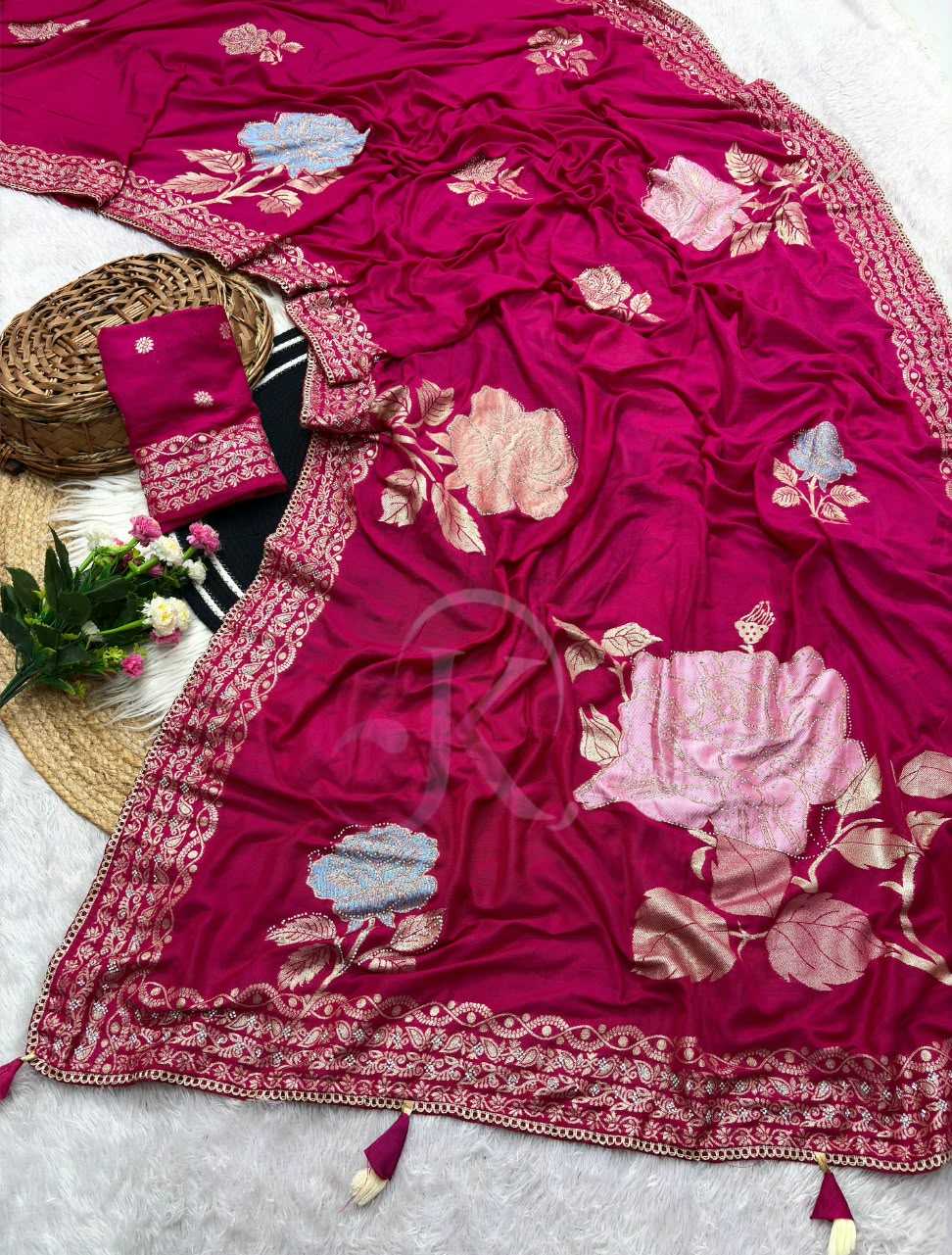 Viscose Designer Saree in Light Red
