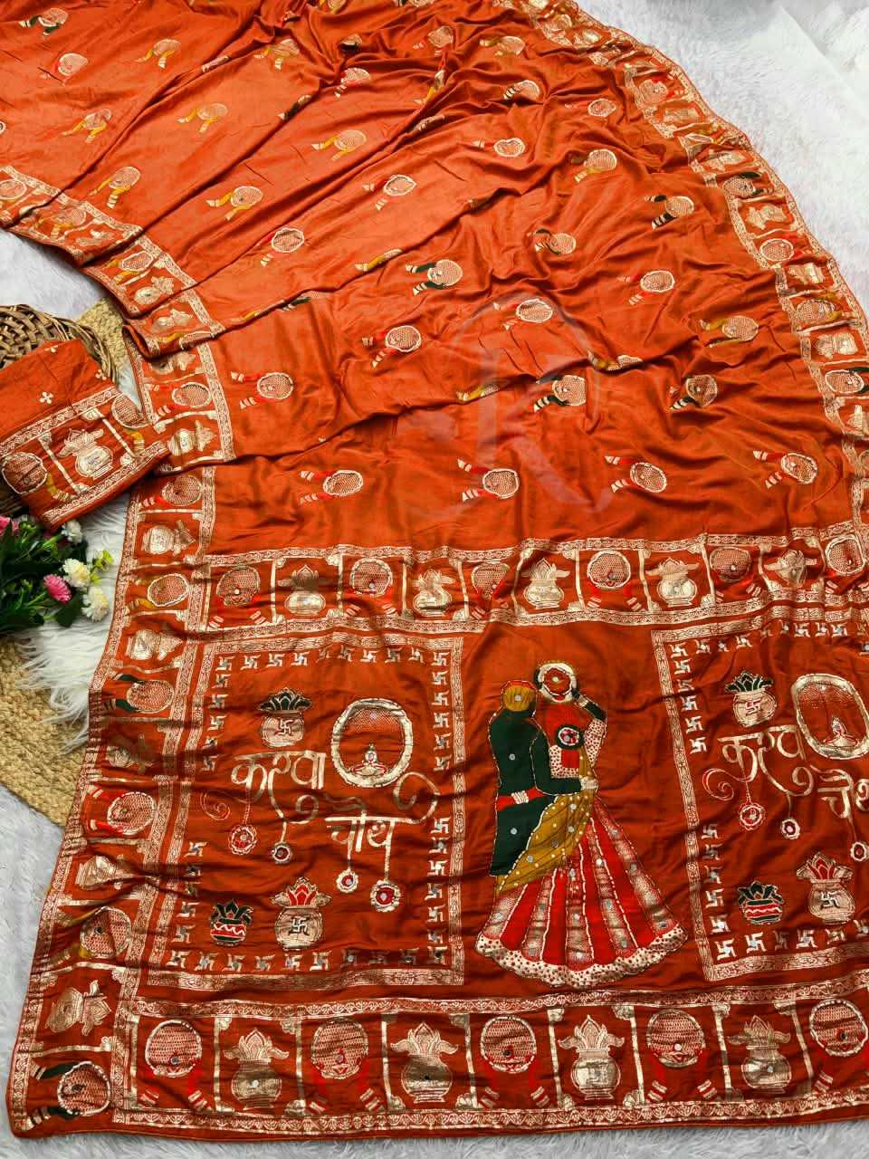 Viscose Hand Work Saree in Red