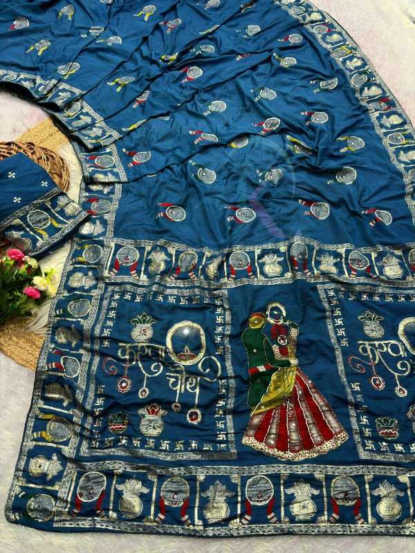 Viscose Hand Work Saree in Red