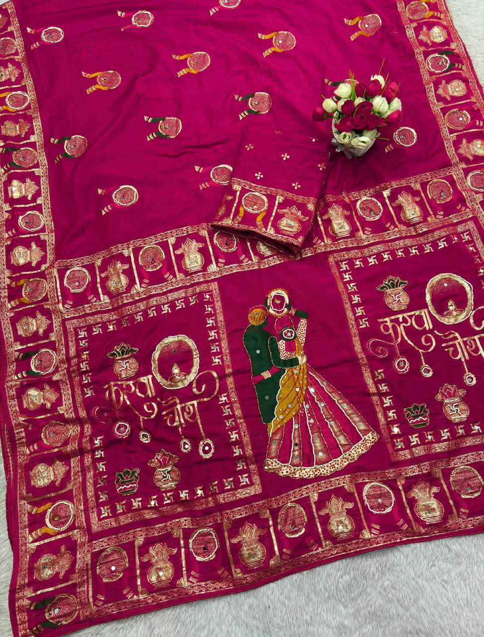 Viscose Hand Work Saree in Red