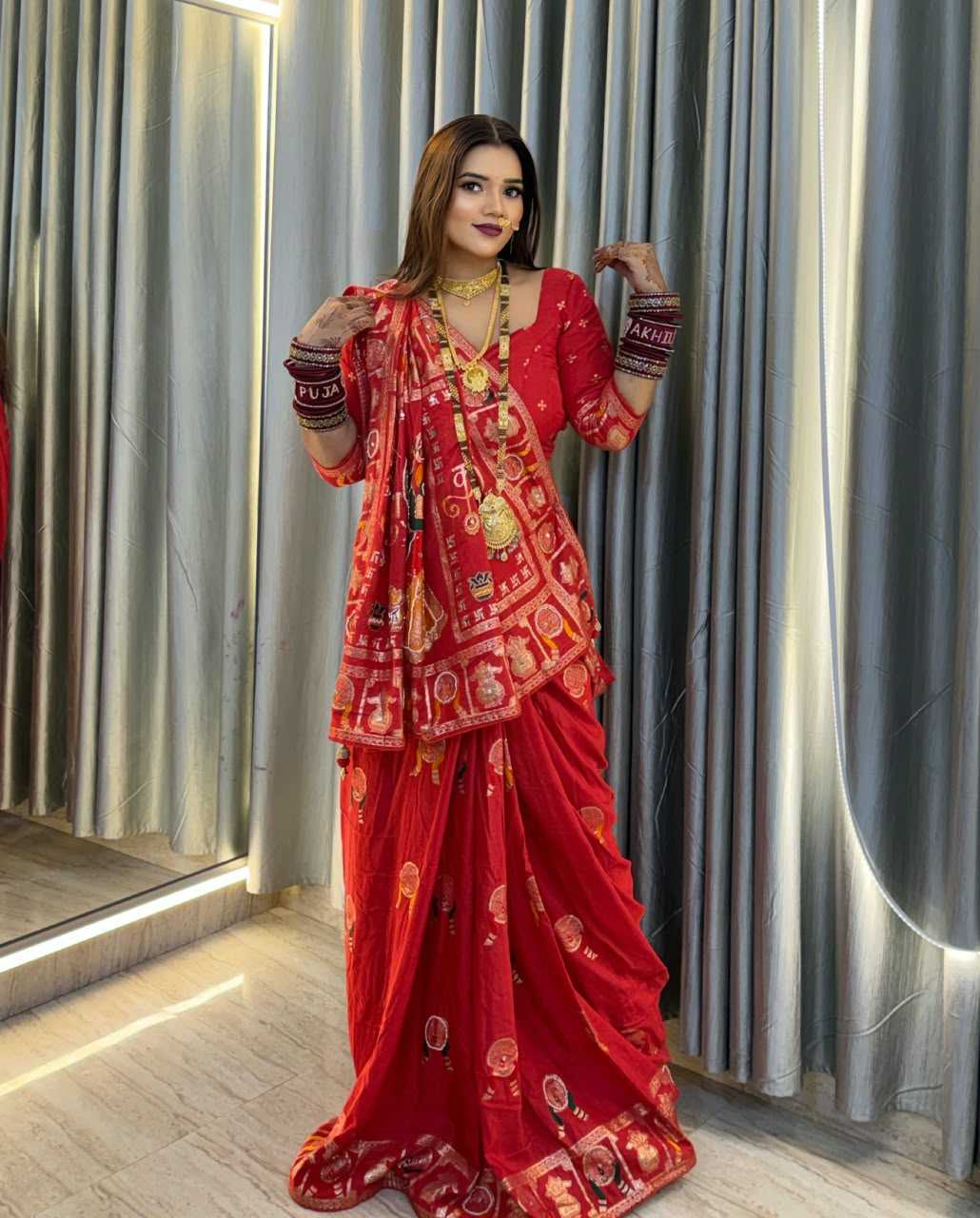 Viscose Mirror Work Saree in Morpich