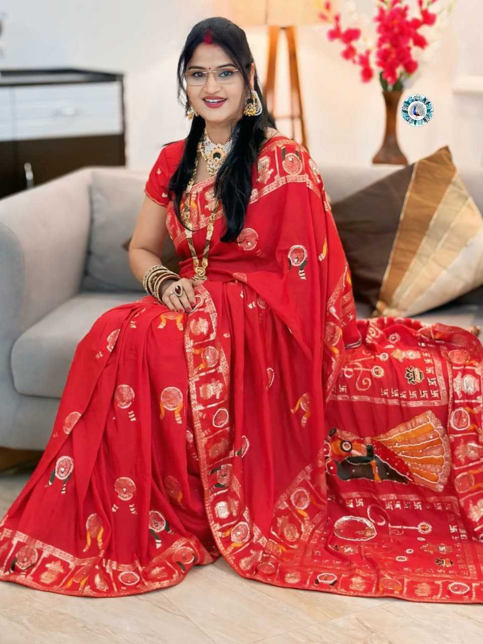 Viscose Mirror Work Saree in Morpich