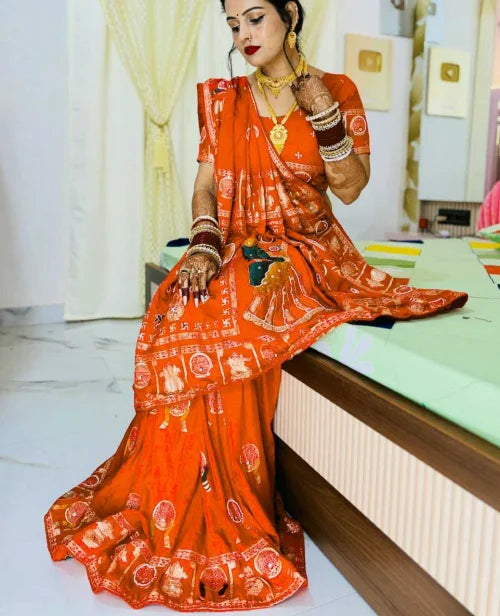 Viscose Mirror Work Saree in Morpich