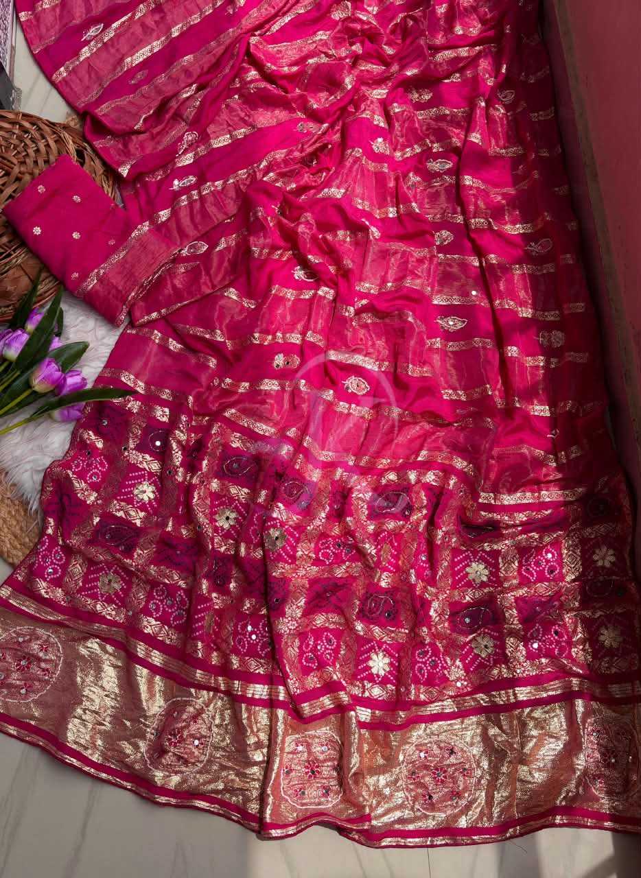 Viscose Designer Saree in Rani