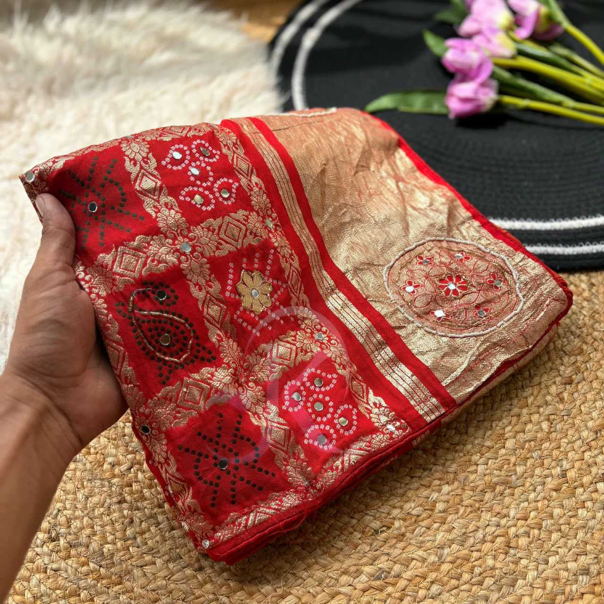 Viscose Designer Saree in Rani