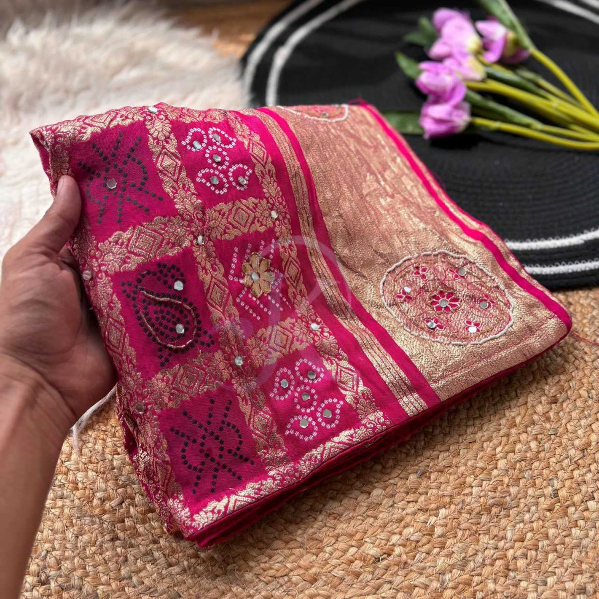 Viscose Designer Saree in Rani