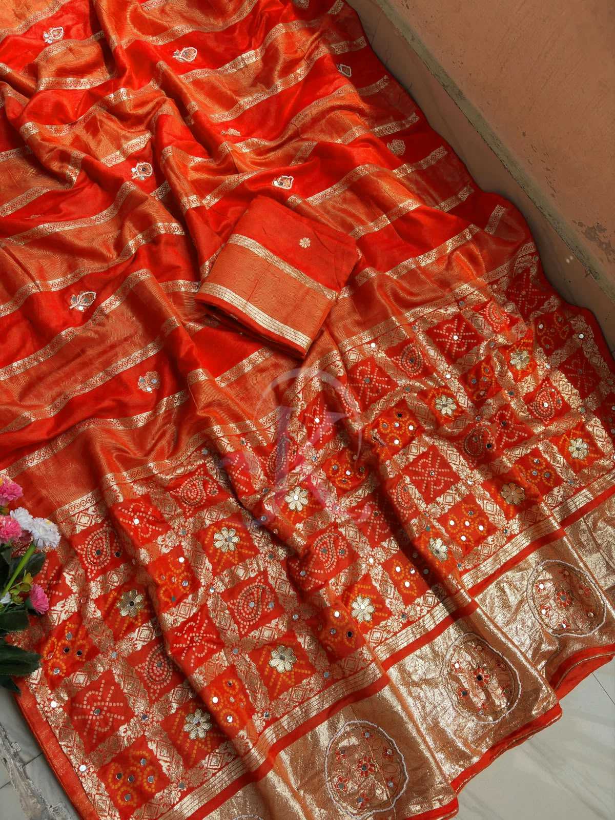 Viscose Hand Work Saree in Orange