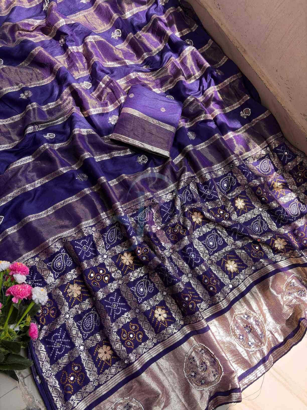 Viscose Hand Work Saree in Orange