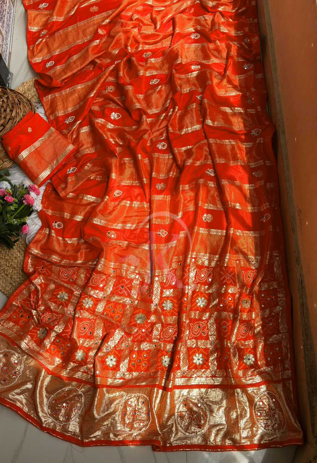 Viscose Hand Work Saree in Orange